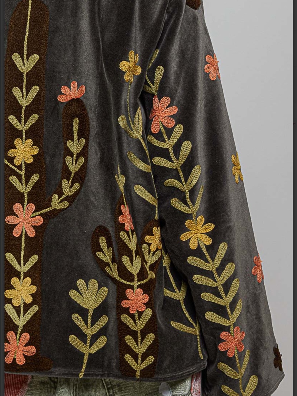 POL Velvet Floral Embroidered Jacket in Charcoal - Picture 6 of 6
